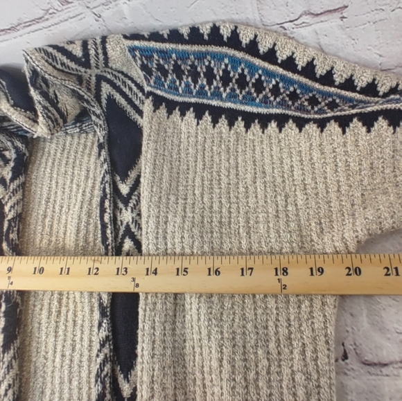 Lucky Brand Tribal Third Piece Cardigan M Open Knit Pockets Native Sweater - Picture 11 of 13